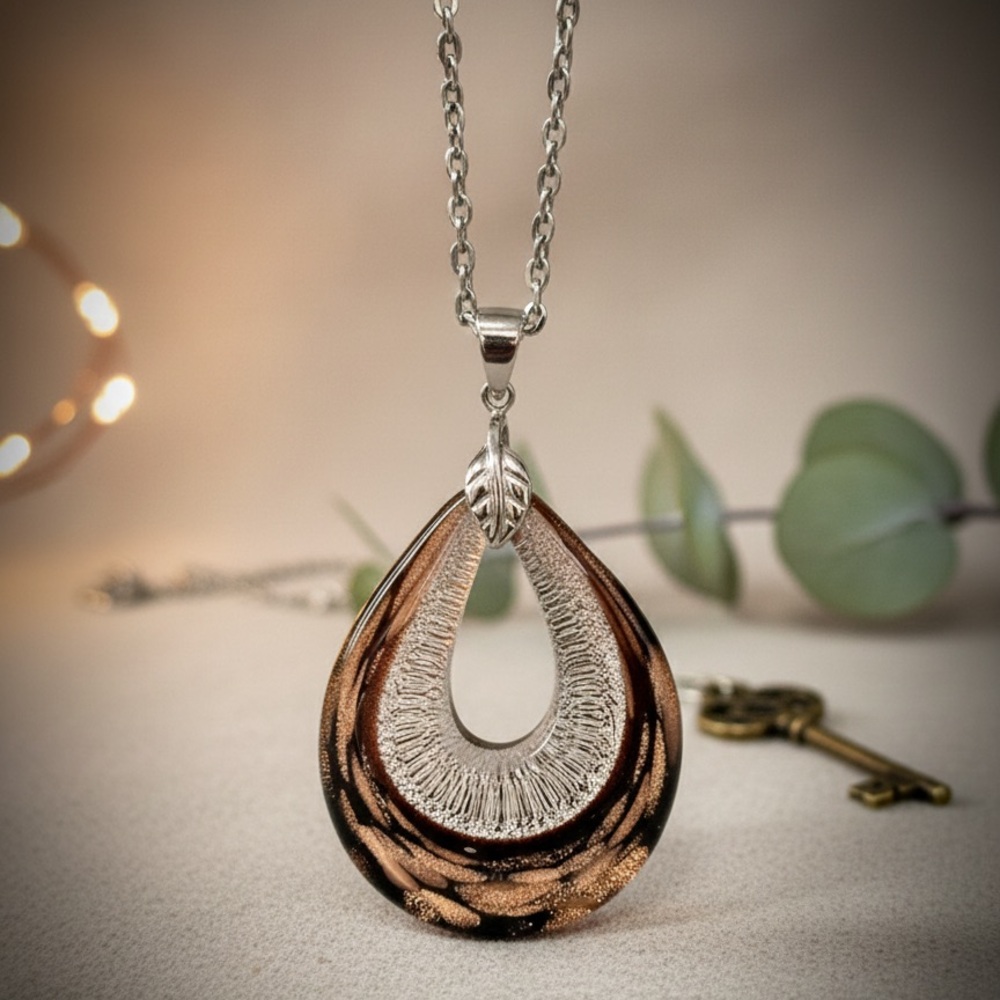 Murano Glass Teardrop Pendant Necklace
